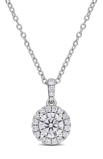 Created Forever Lab-grown Diamond Halo Pendant Necklace In Silver