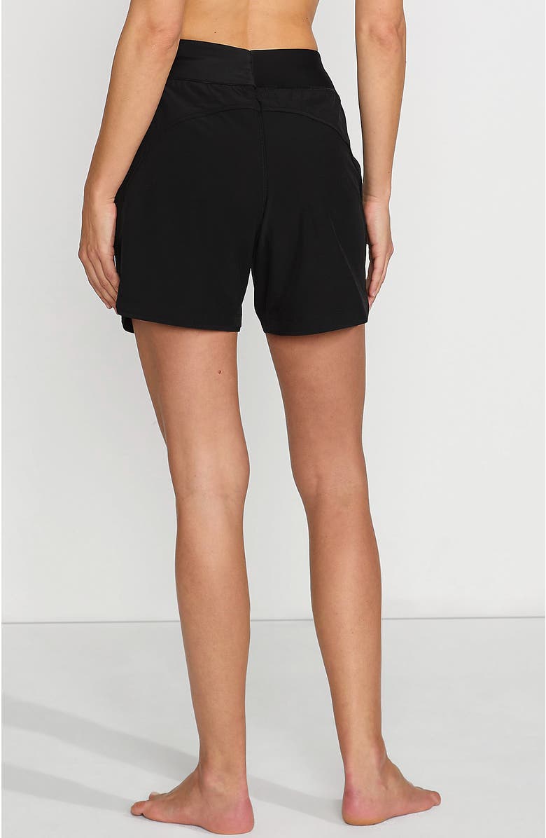 Lands' End Curvy Fit 5" Quick Dry Board Shorts Swim Shorts with Panty, Alternate, color, Black