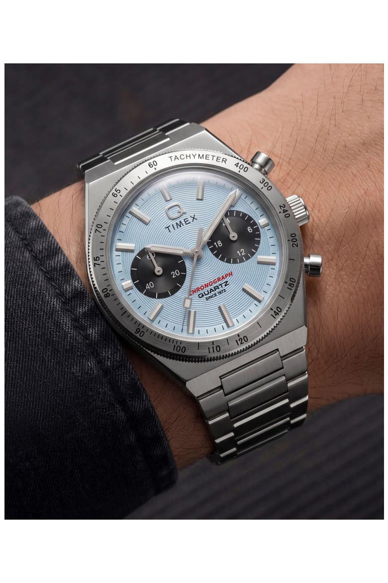 Q Timex Chronograph Bracelet Watch, 36mm, Alternate, color, SILVER/BLUE