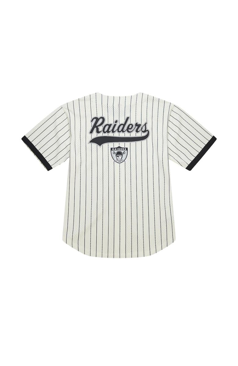 Mitchell & Ness Men's Mitchell & Ness  Cream Las Vegas Raiders Final Seconds Vintage Logo Mesh Button-Up Shirt, Alternate, color, 