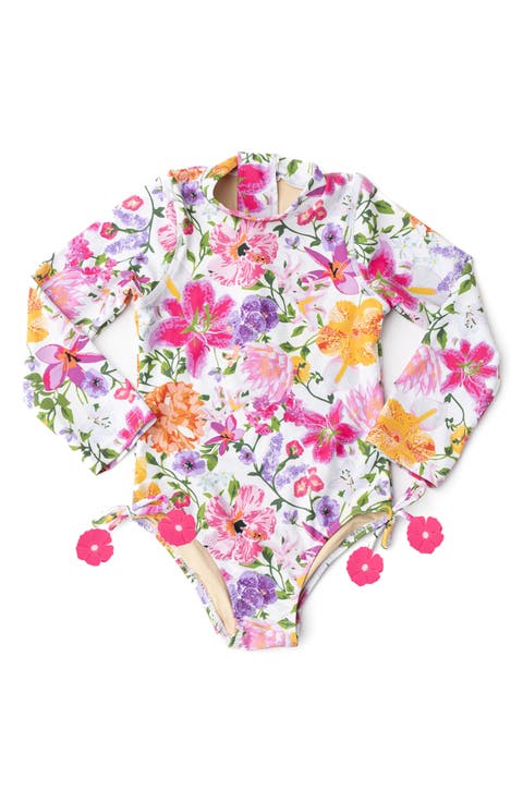 Kids' Summer Garden Long Sleeve One-Piece UPF 50+ Rashguard Swimsuit (Toddler & Little Kid)