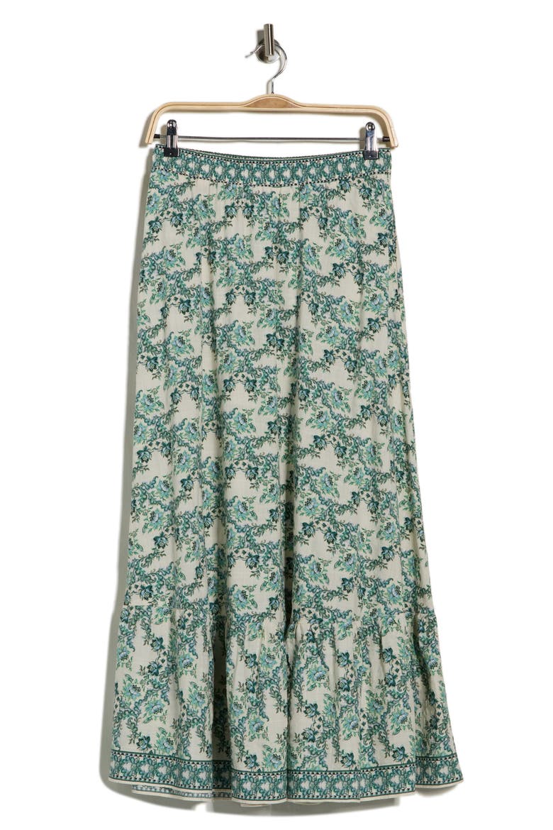 Crosshatch Flounce Border Print Skirt, Alternate, color, CREAM/ GREEN MAGNOLIA