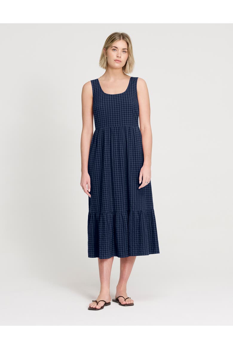 Cara Gingham Seersucker Midi Dress, Main, color, Navy