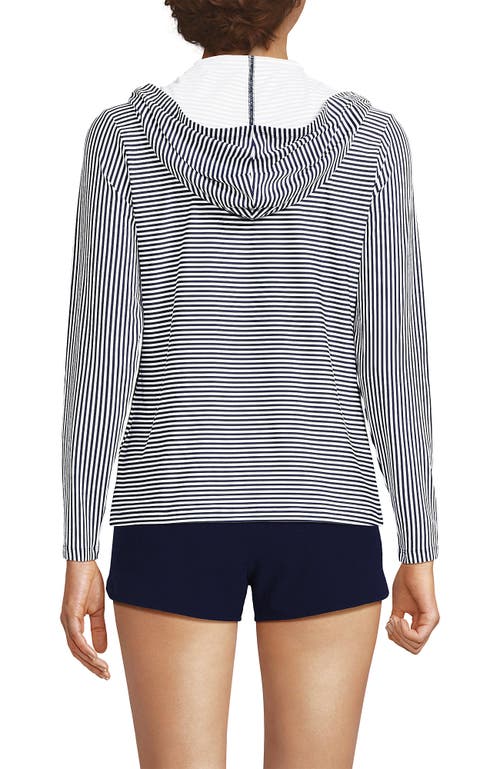 Lands' End Long Sleeve Hooded Full Zip Upf 50 Rash Guard In Deep Sea Navy Mini Stripe