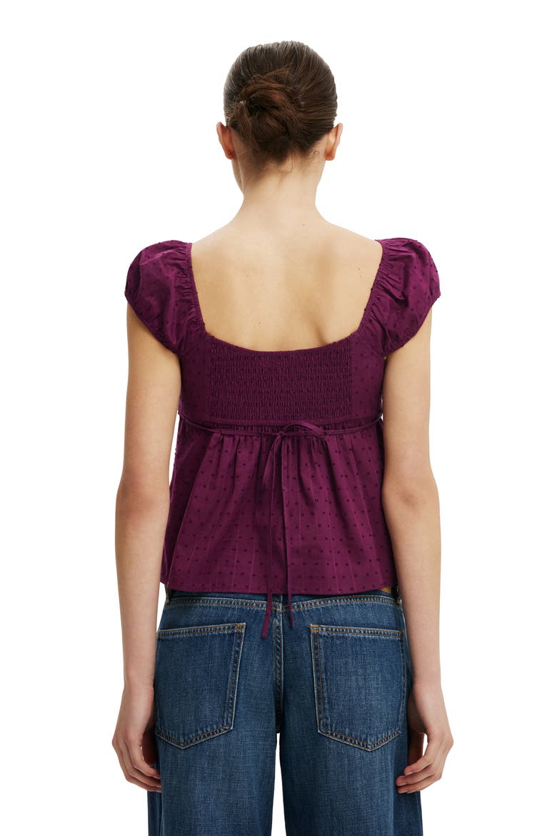 Women's Tie Back Babydoll Top, Alternate, color, Blackberry Belle Texture