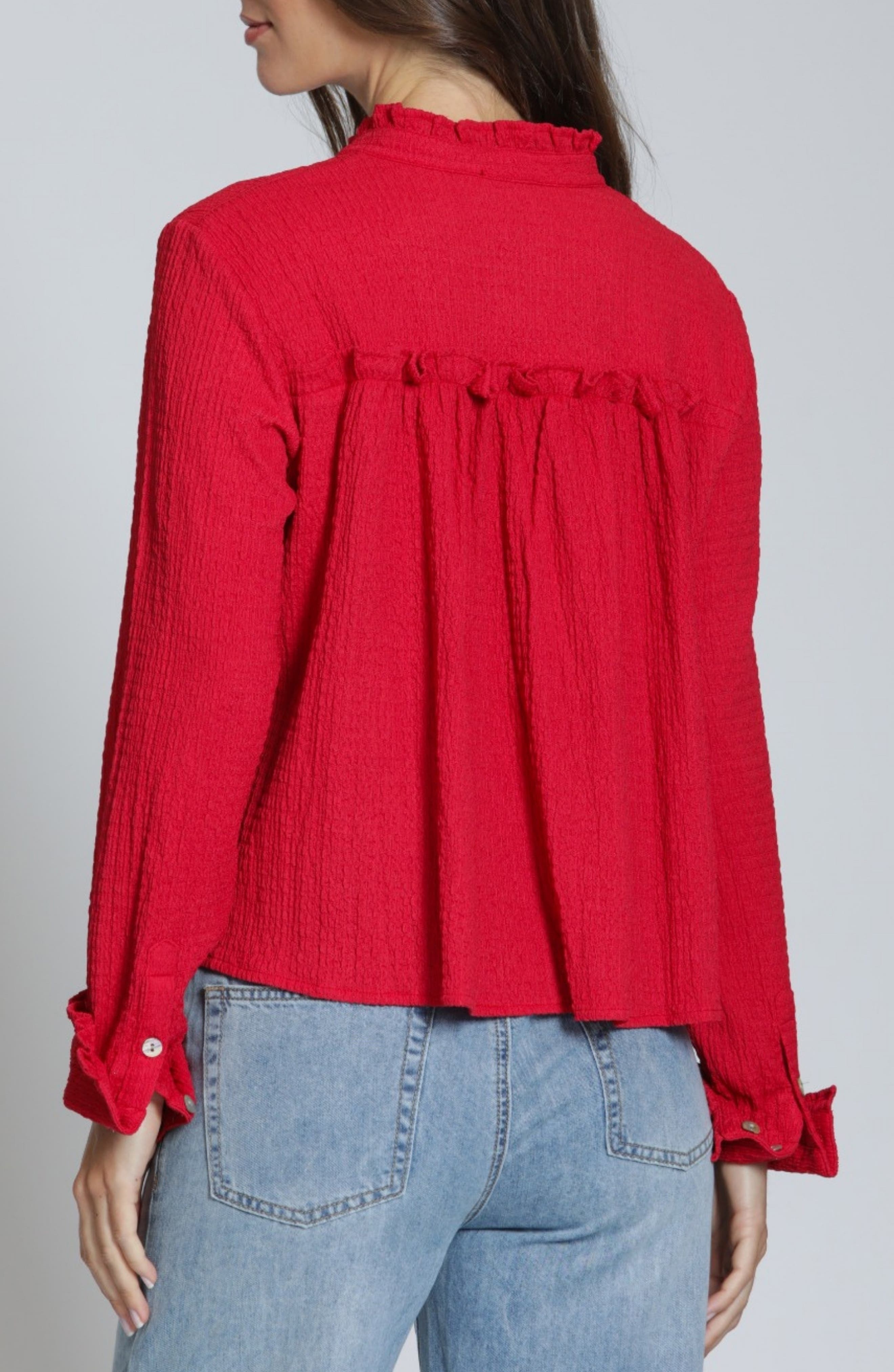 APNY Ruffle Long Sleeve Crop Button-Up Shirt (Women) | Nordstrom