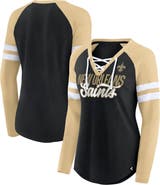 FANATICS Women's Fanatics Branded Black/Gold New Orleans Saints True to Form Raglan Lace-Up V-Neck Long Sleeve T-Shirt