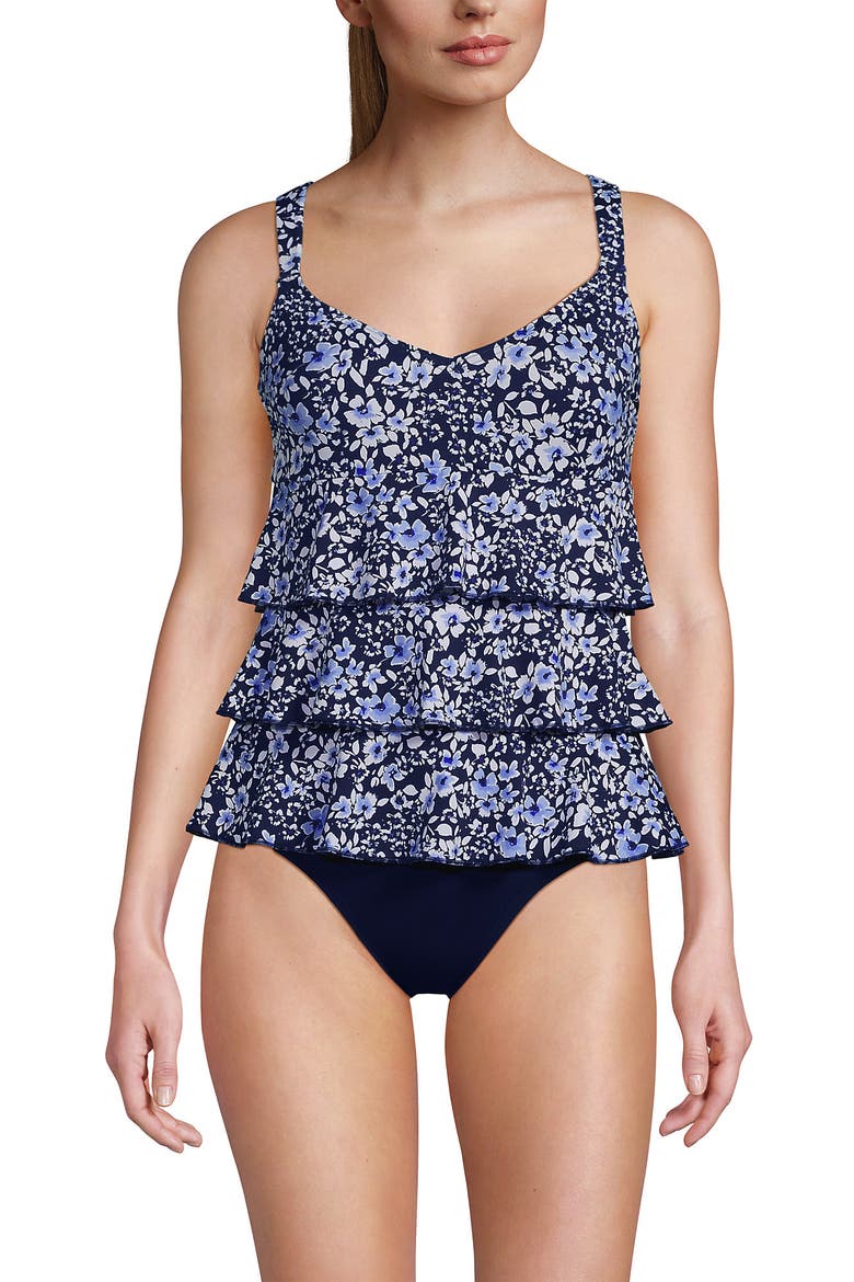 Smoothing Control Ruffle Fauxkini One Piece Swimsuit, Alternate, color, Navy Meadow Floral