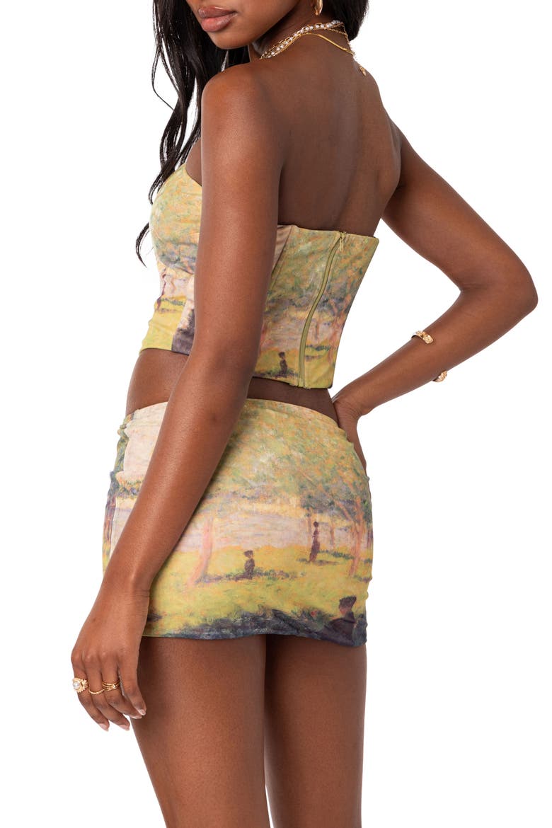 Picture Perfect Print Mesh Corset, Alternate, color, GREEN