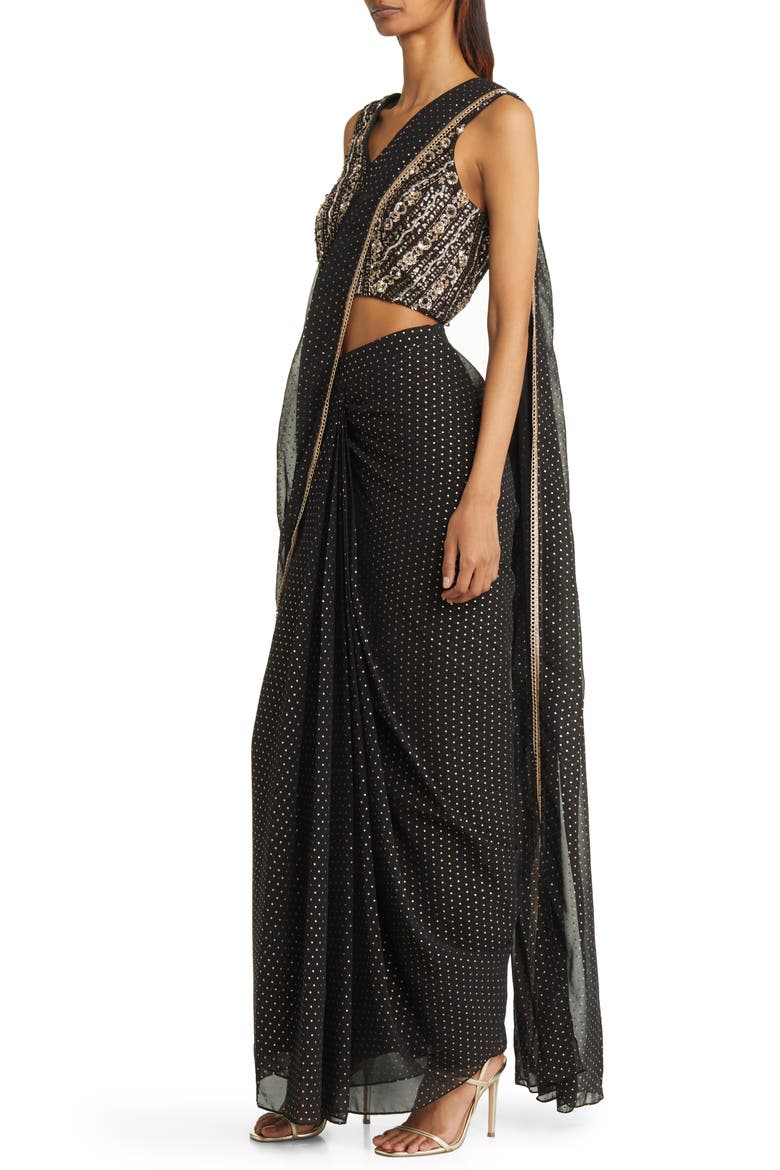 Zian Drape Saree, Alternate, color, BLACK