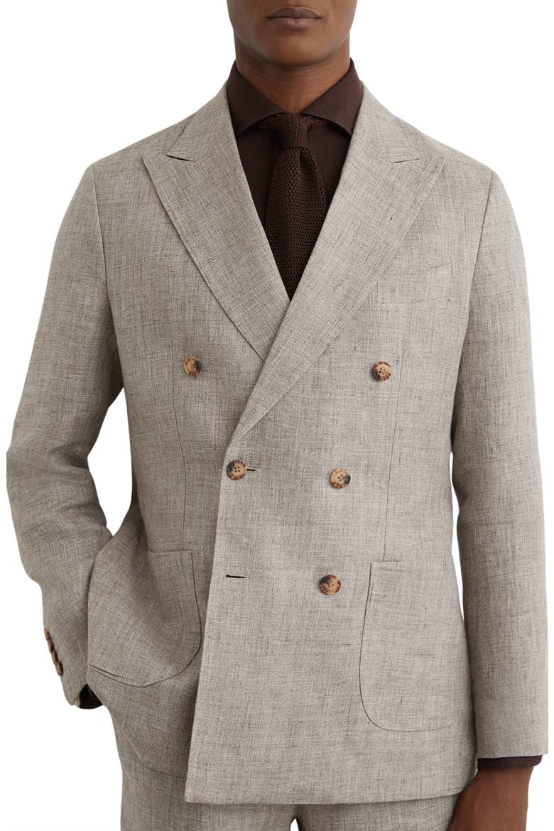 Amore Linen Double Breasted Suit Blazer, Alternate, color, TAUPE BROWN