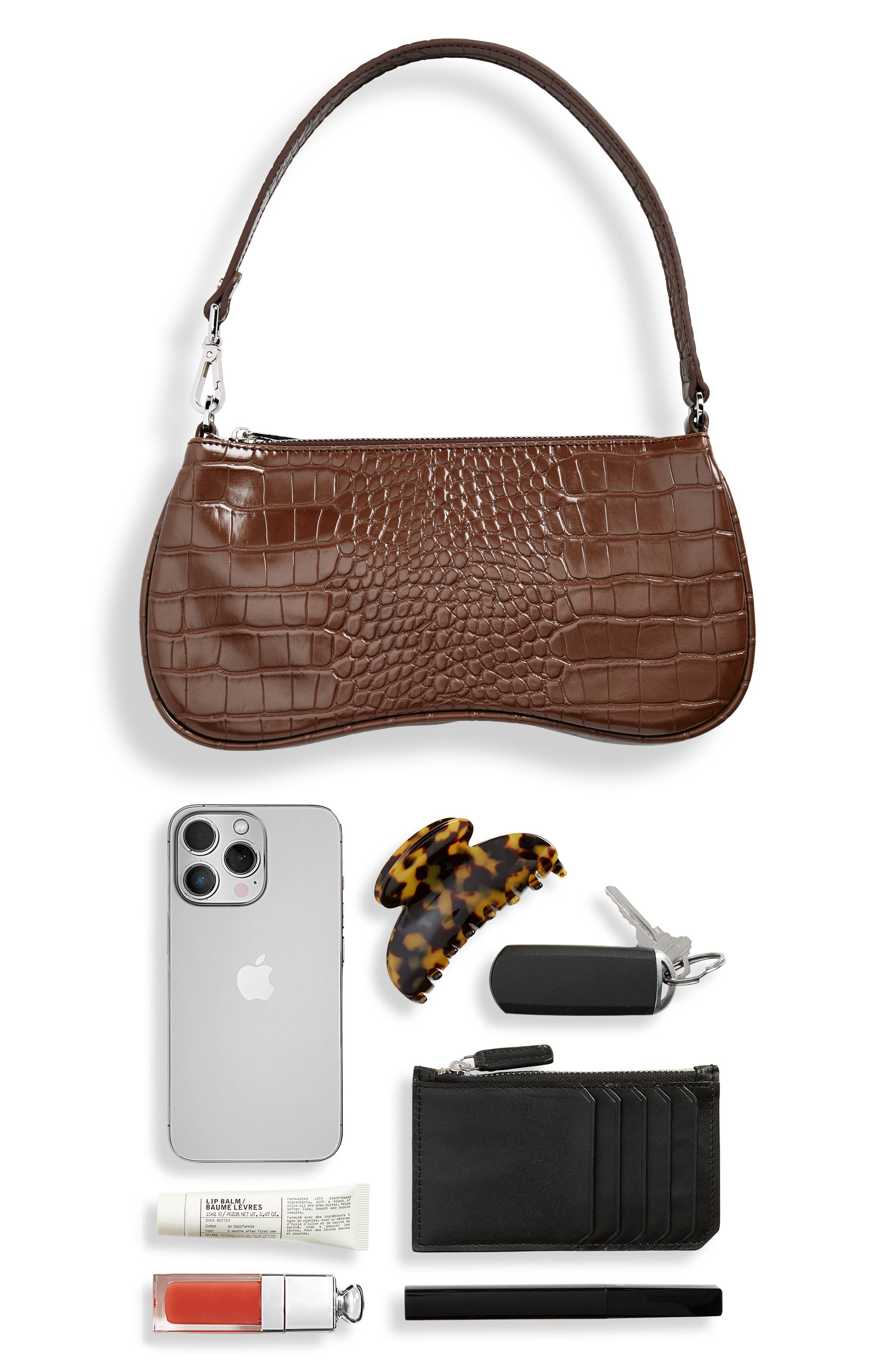 Eva Croc Embossed Faux Leather Convertible Shoulder Bag, Alternate, color, BROWN CROC