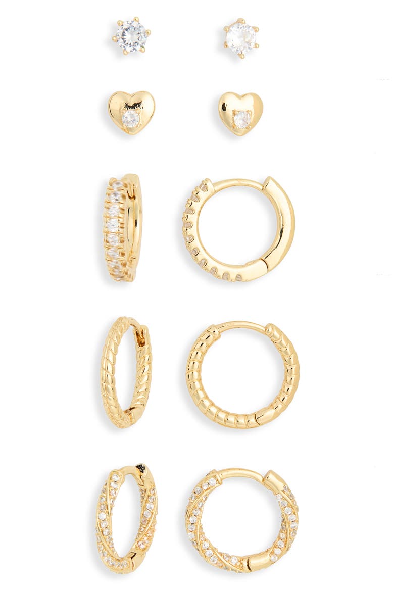 5-Pack Hearts Hugs & Studs Earrings Set, Alternate, color, CLEAR- GOLD