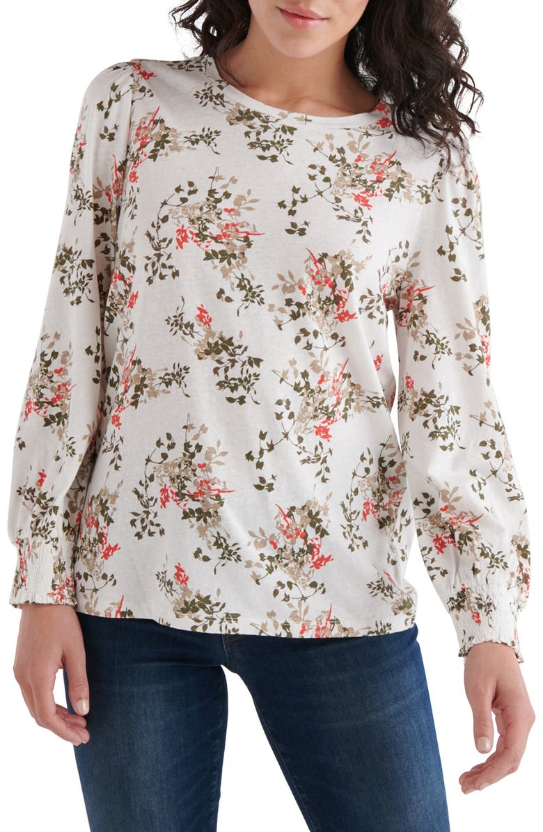 Lucky Brand Floral Print Blouson Sleeve Top, Main, color, 