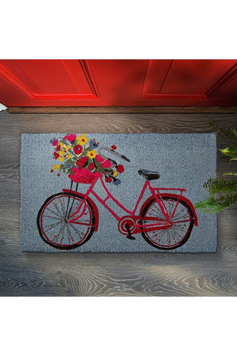 Bike Rider Coir Rectangle Indoor Outdoor Doormat Blue, Alternate, color, Blue