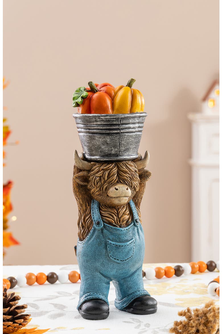 10.5"H Fall Resin Highland Cow Table Decor, Alternate, color, Brown