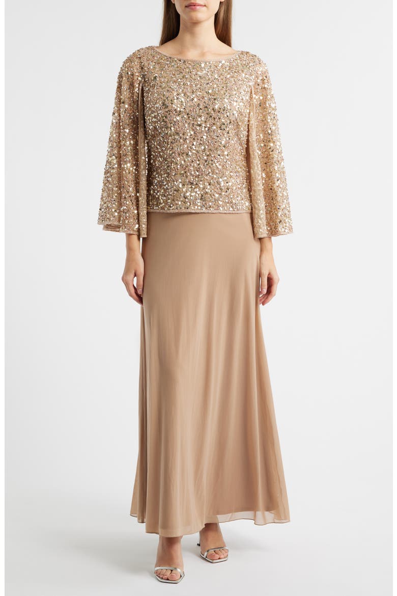Beaded Chiffon Gown, Main, color, ROSE