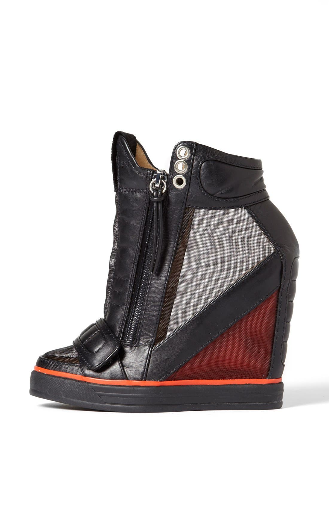 'Stephanie' High Top Wedge Sneaker, Alternate, color, BLACK/ RED