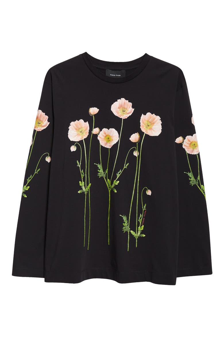 Poppy Field Print Long Sleeve Graphic T-Shirt, Alternate, color, BLACK