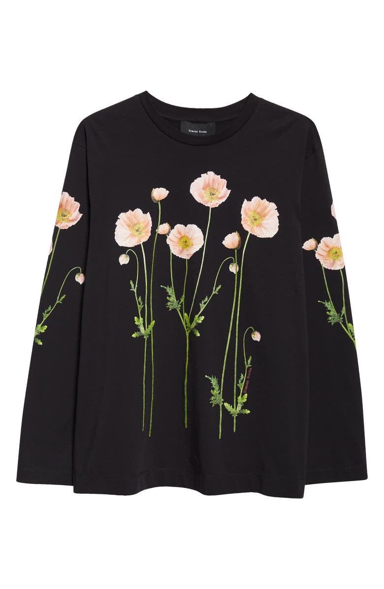 Simone Rocha Poppy Field Print Long Sleeve Graphic T-Shirt, Main, color, Black