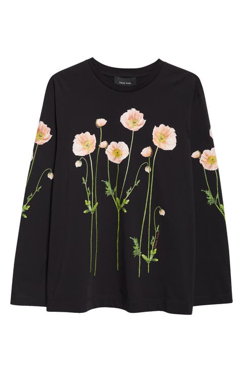 Poppy Field Print Long Sleeve Graphic T-Shirt