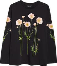 Simone Rocha Poppy Field Print Long Sleeve Graphic T-Shirt