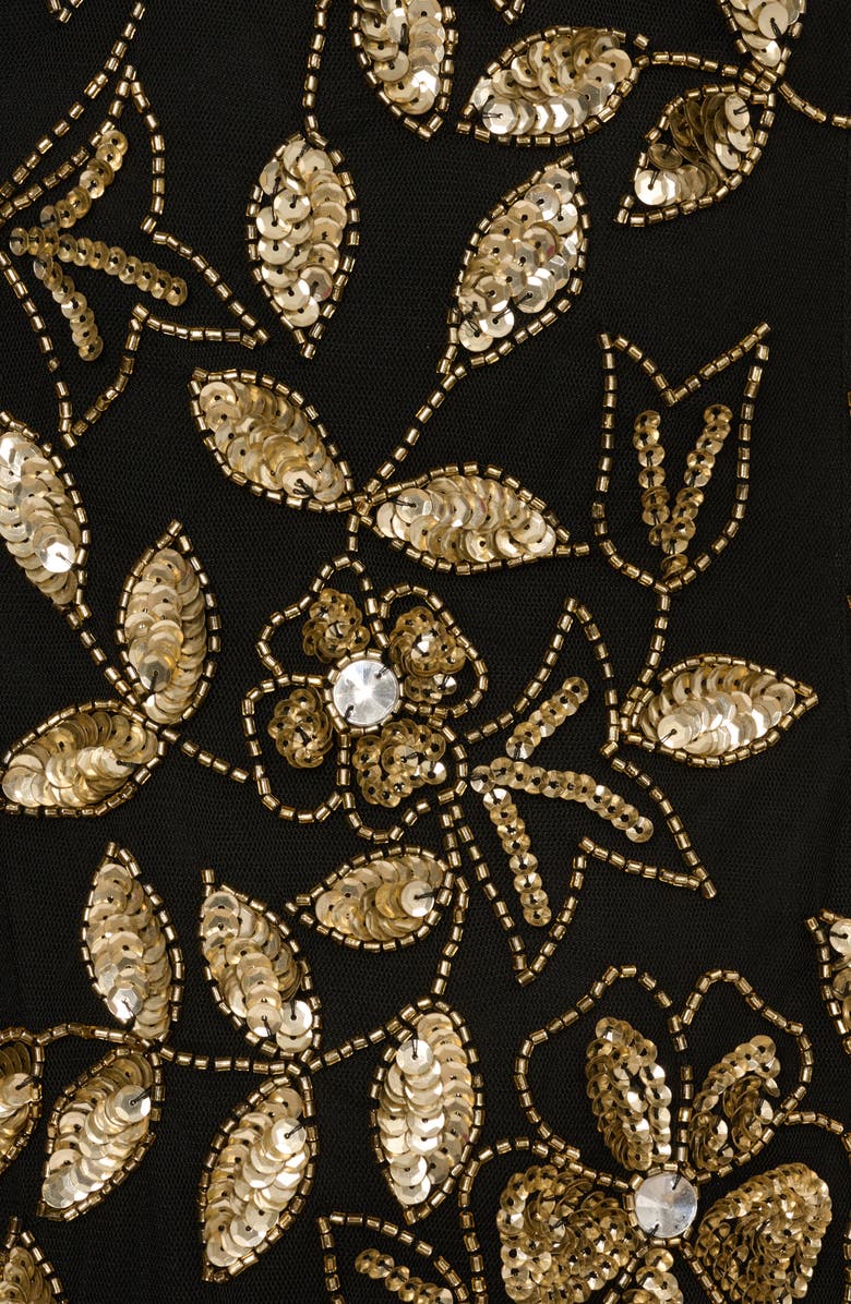 Adrianna Papell Embellished Mesh Gown, Alternate, color, Black/ Gold