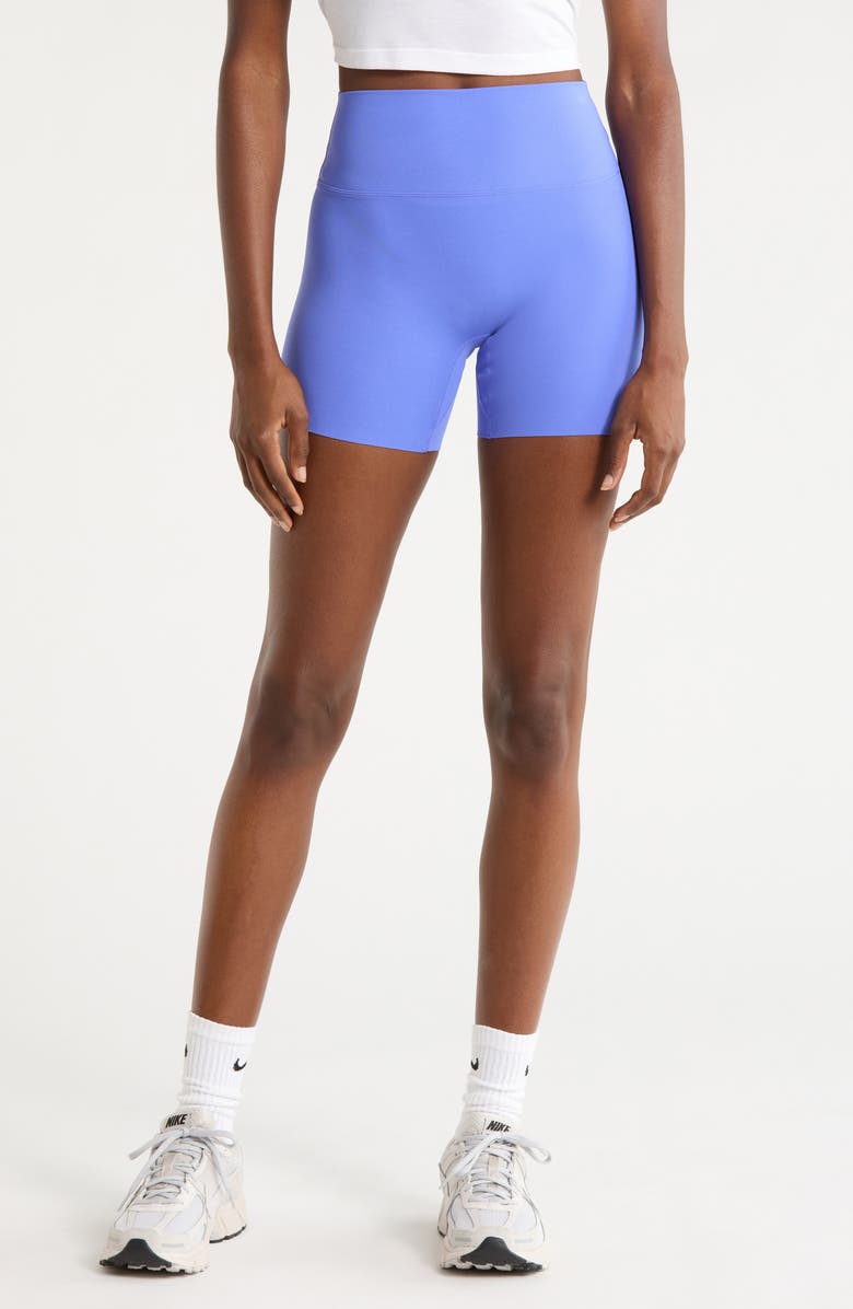 Nike Zenvy Gentle Support High Waist Biker Shorts, Main, color, Sapphire/ White