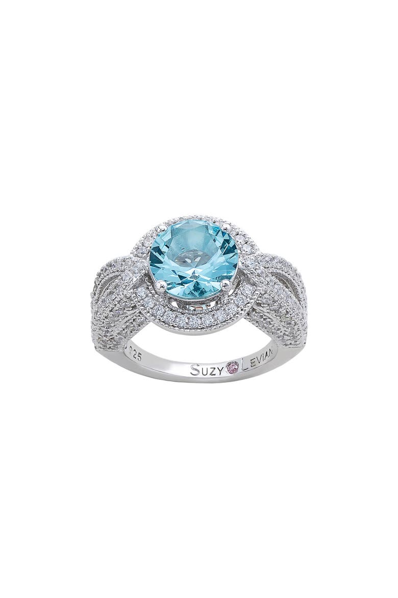 Sterling Silver Cubic Zirconia Halo Ring, Alternate, color, AQUA