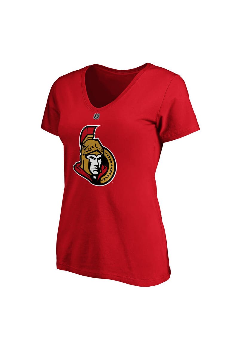 Women's Fanatics Branded Brady Tkachuk Red Ottawa Senators Authentic Stack Name & Number V-Neck T-Shirt, Alternate, color, Red