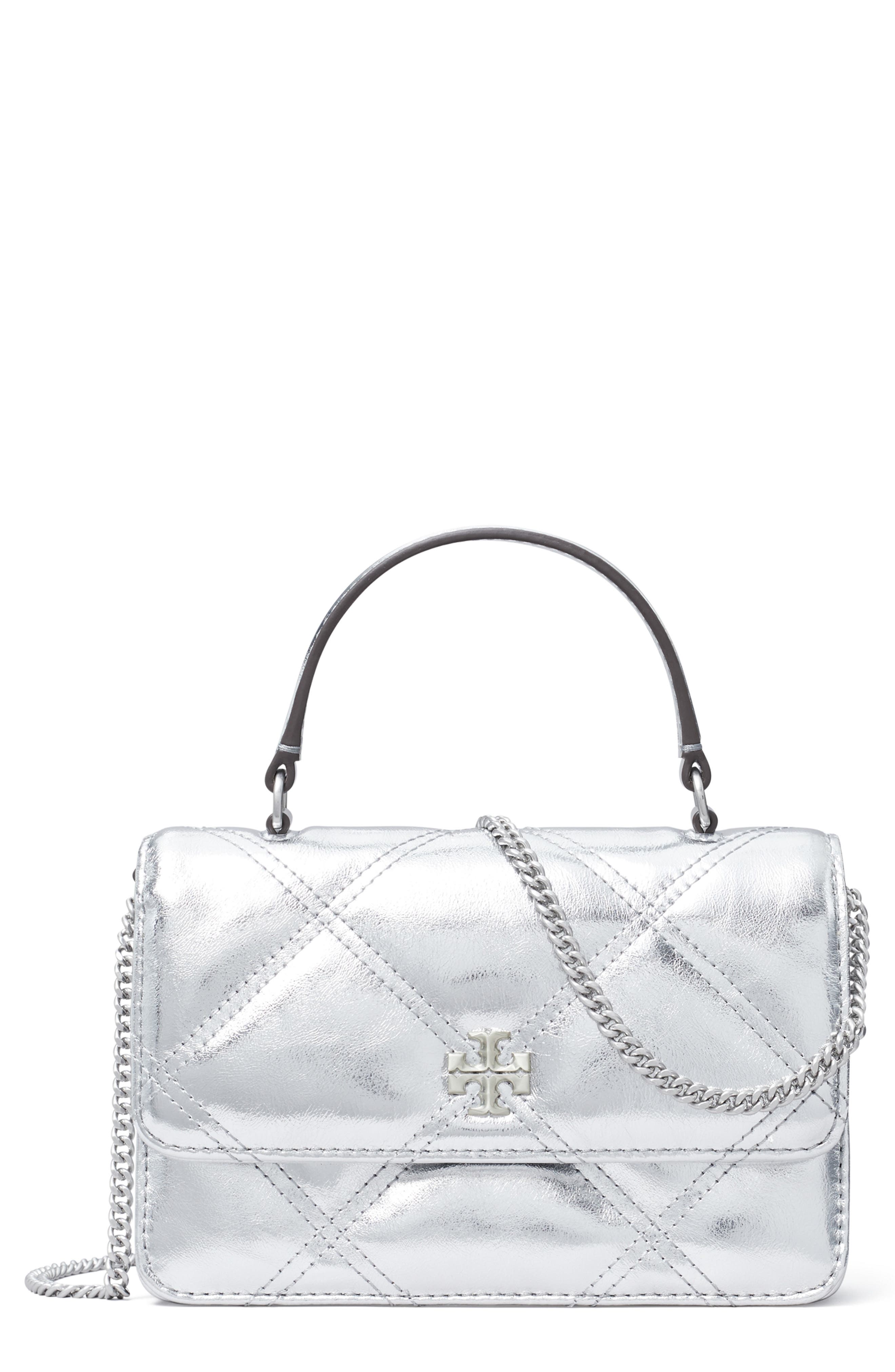 Tory Burch Kira Diamond Quilted Metallic Leather Crossbody Bag, Main, color, 