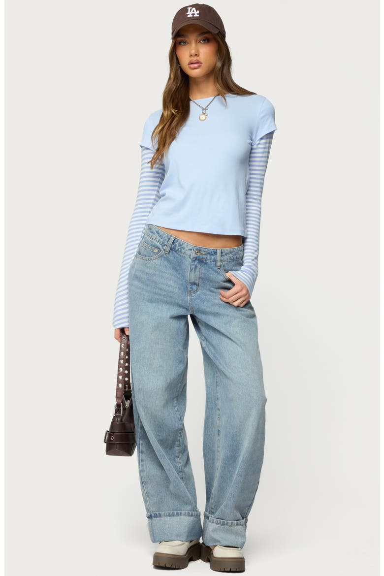 Stripey Layered Crop T-Shirt, Alternate, color, LIGHT-BLUE