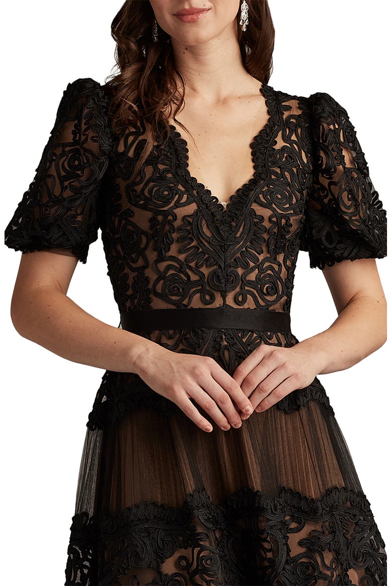 Soutache Lace Cocktail Dress, Alternate, color, BLACK/ NUDE