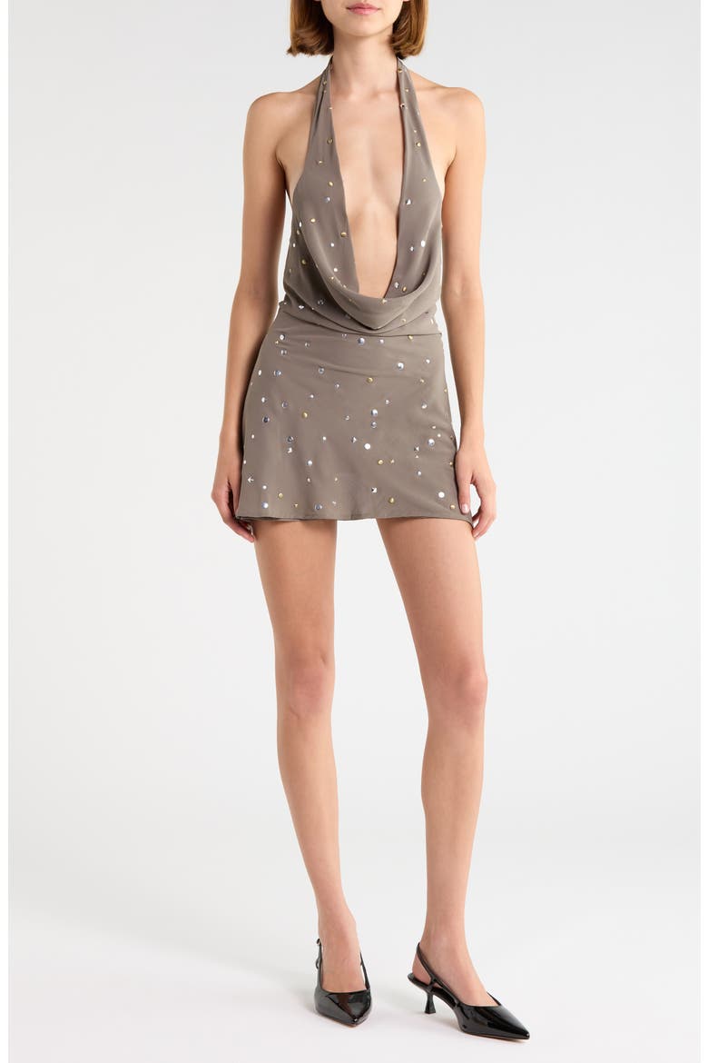 Lolenna Plunge Mini Halter Dress, Main, color, GREY