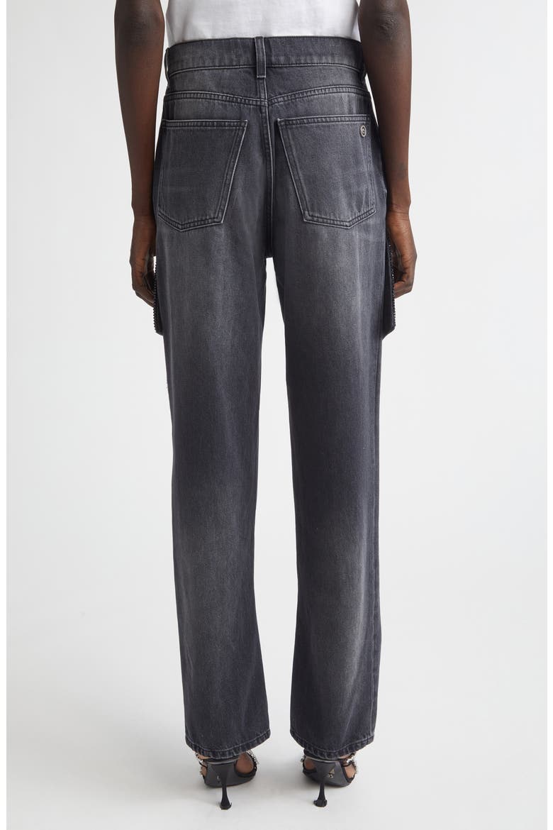 Hotfix Thigh Slash Straight Leg Jeans, Alternate, color, WASHED BLACK