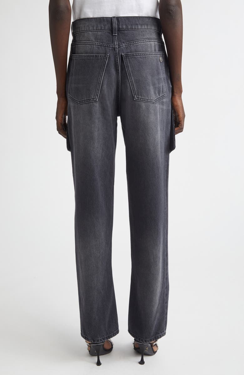 Area Hotfix Thigh Slash Straight Leg Jeans, Alternate, color, Washed Black