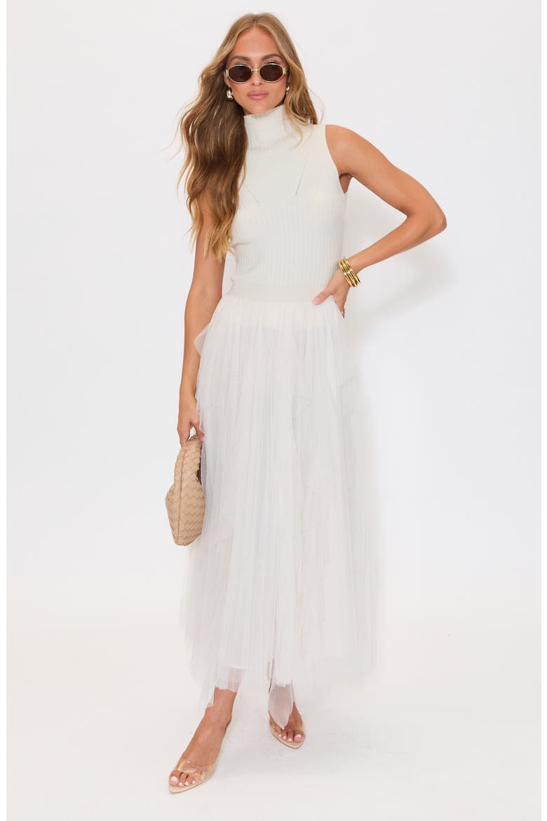 Imperfection Ruffled Tiered Tulle Maxi Skirt, Alternate, color, CREAM