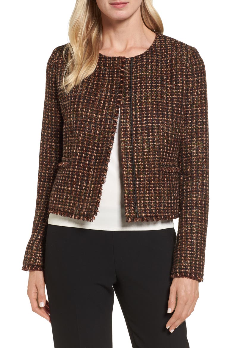 Crop Tweed Jacket, Main, color, BROWN TWEED