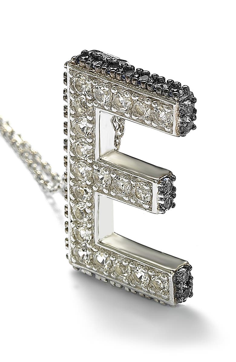 SUZY LEVIAN Sterling Silver Lab Created White & Blue Sapphire Accent Initial Pendant Necklace, Main, color, Blue-E