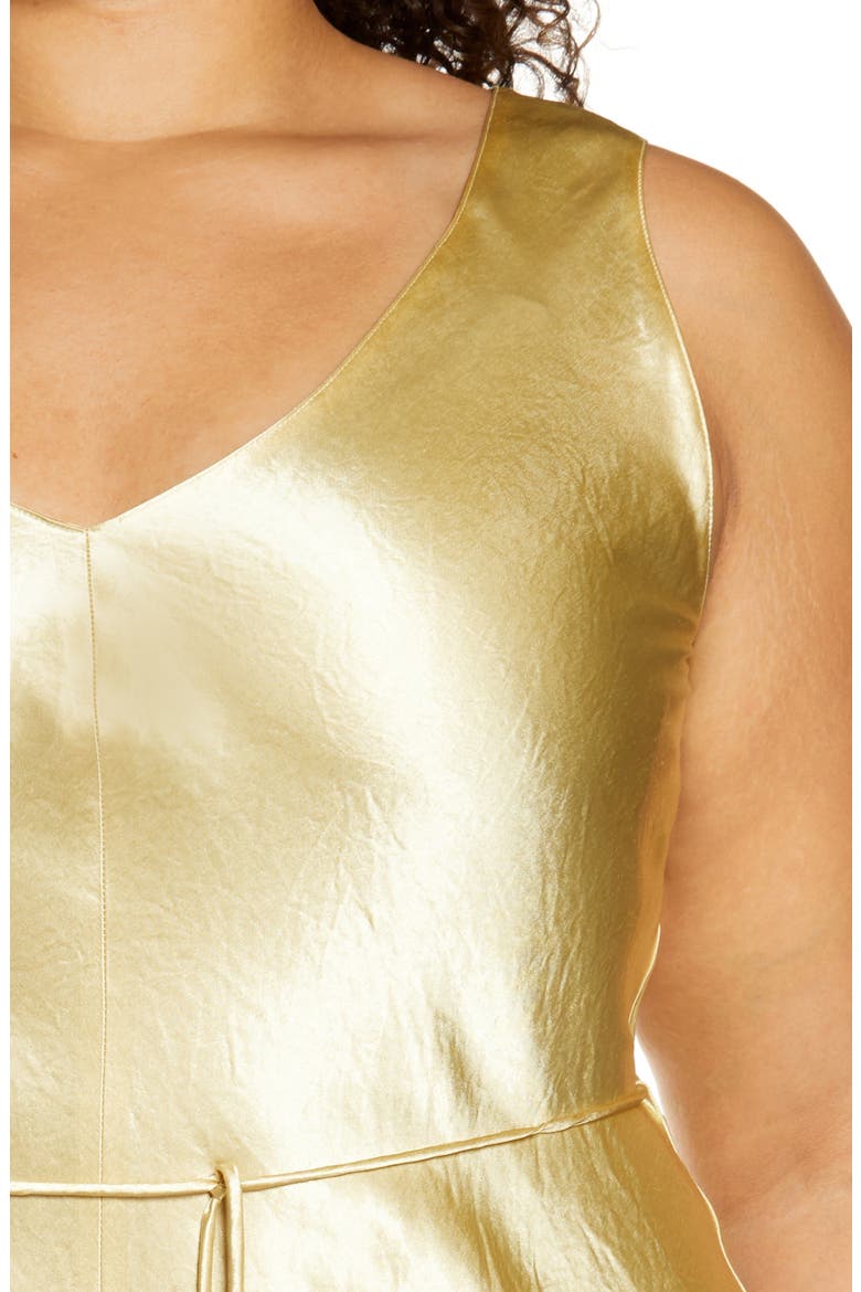 Double V-Neck Satin Slipdress, Alternate, color, SUN STONE