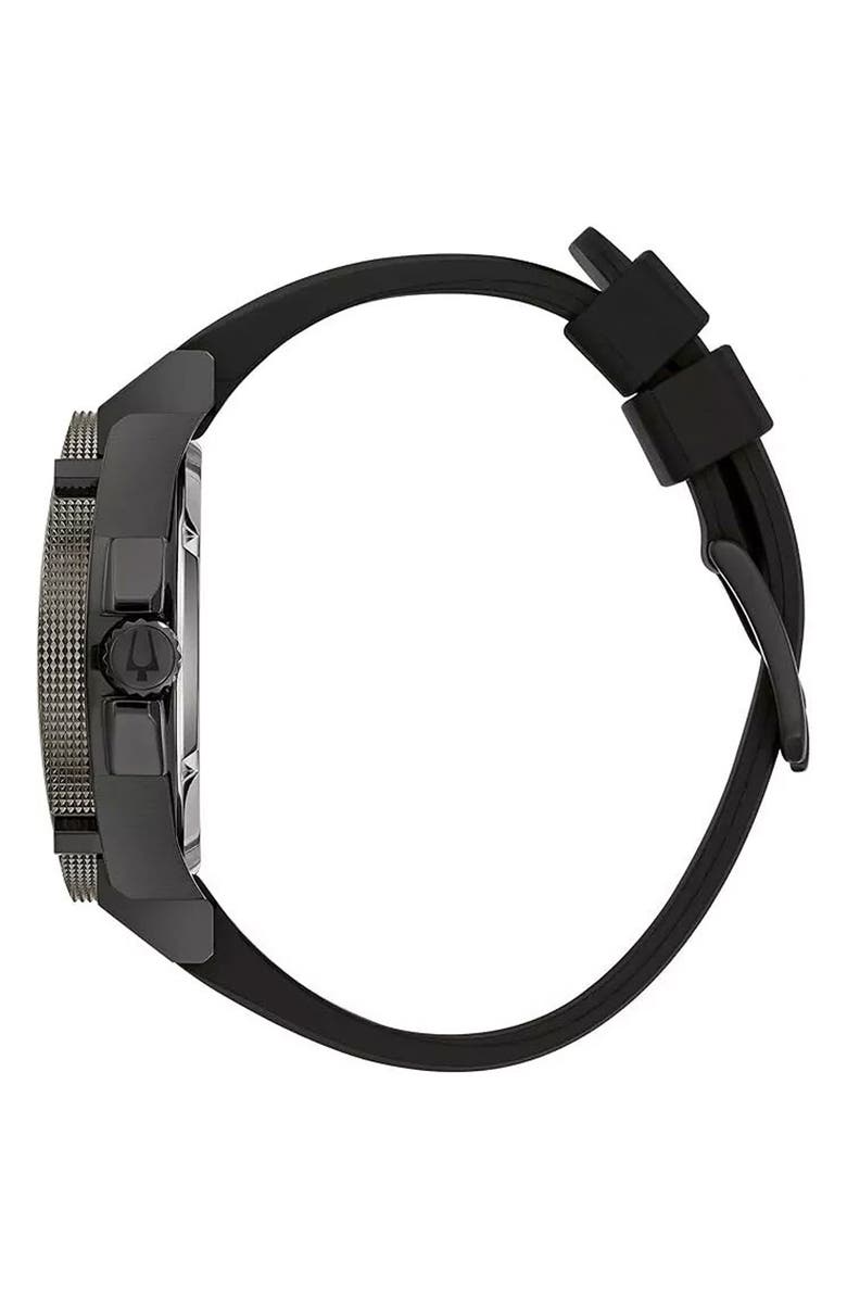 BULOVA Precisionist 3-Hand Quartz Silicone Strap Watch, 48.3mm, Alternate, color, Black