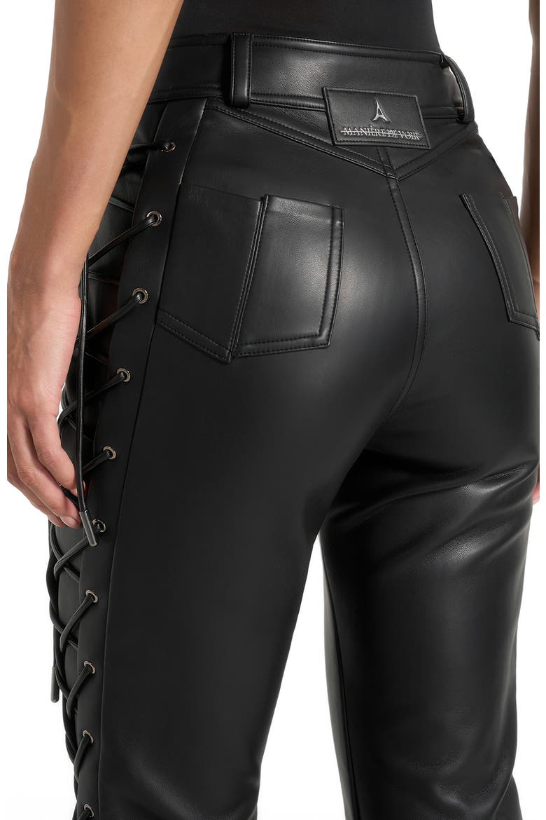 Ambre Leather Lace Up Flared Trousers, Alternate, color, Black