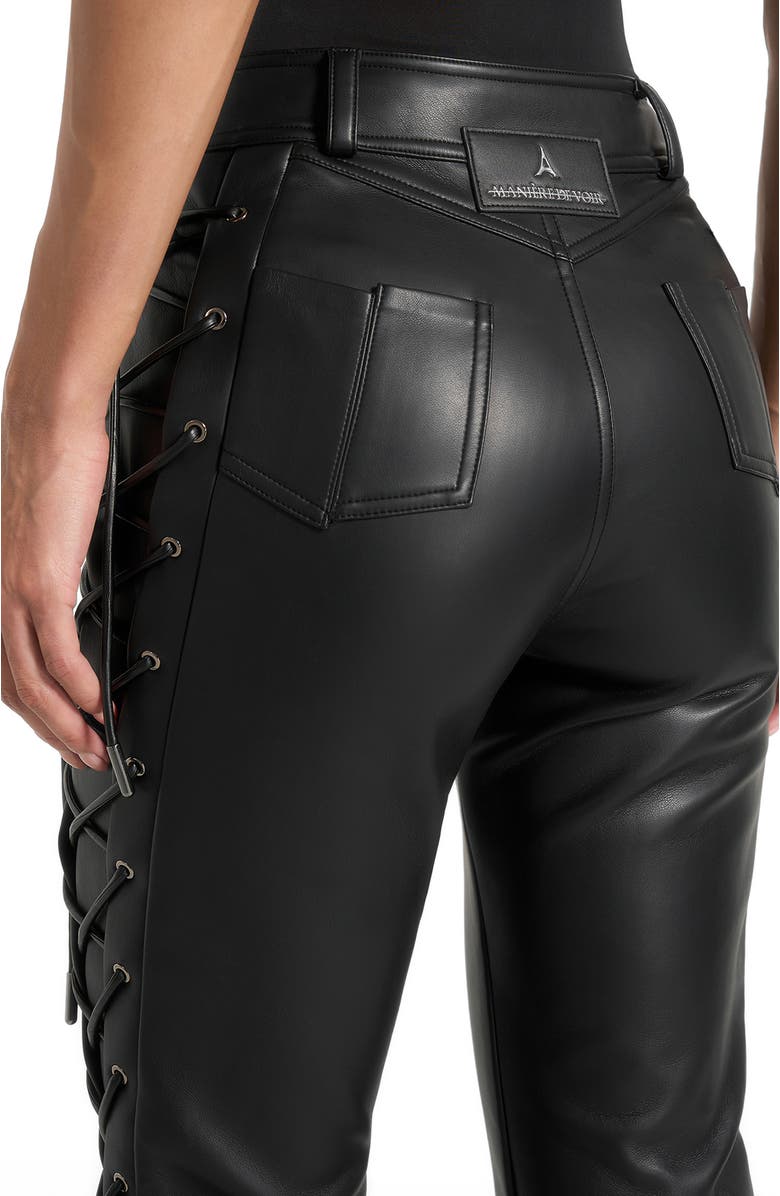 Manière De Voir Ambre Leather Lace Up Flared Trousers, Alternate, color, Black