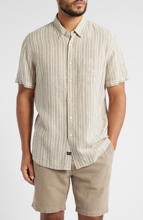 Rails Carson Relaxed Fit Short Sleeve Linen Shirt In Almond Mauve Stripe