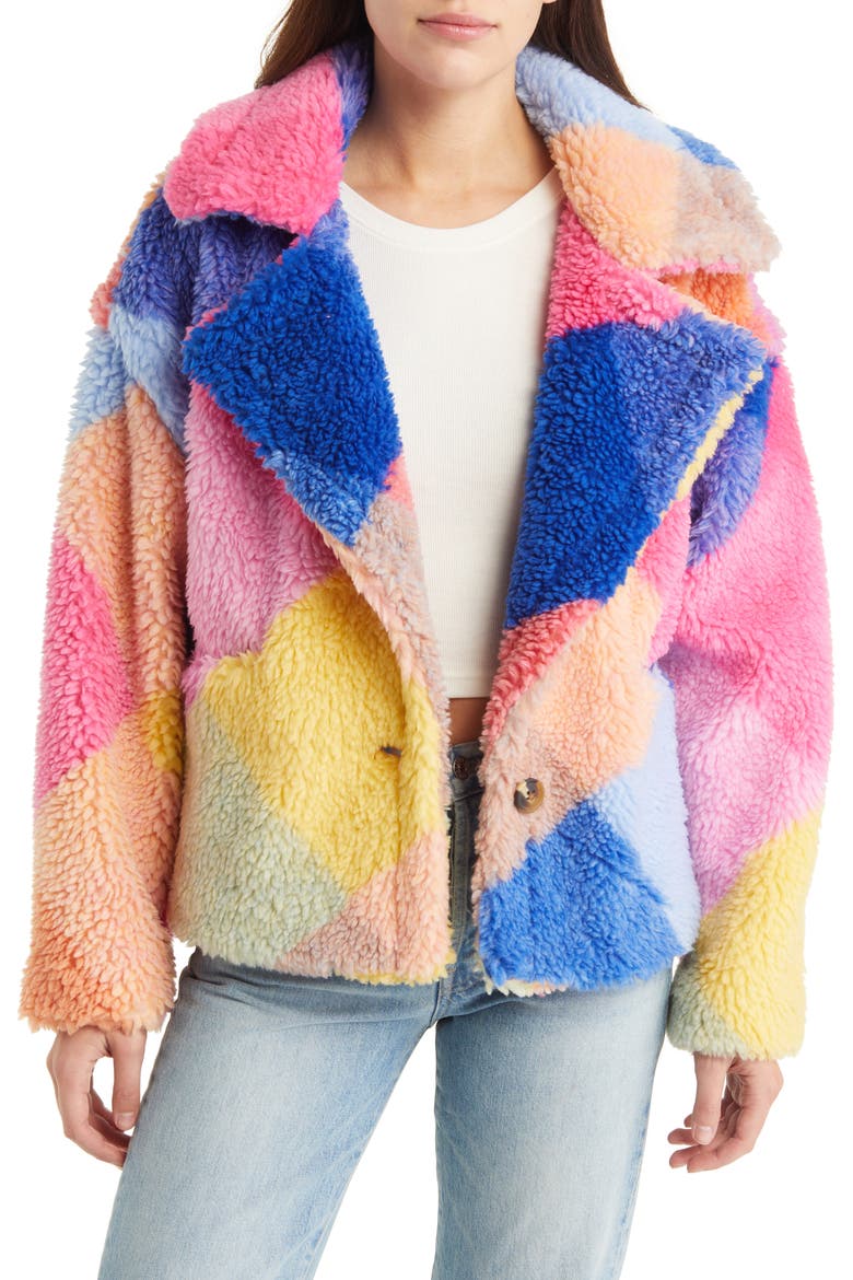 Colorblock Teddy Coat, Main, color, HAPPY DAYS