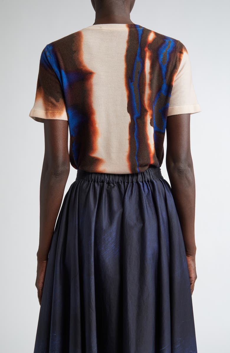 Jason Wu Collection Burned Stripe Short Sleeve Merino Wool Sweater, Alternate, color, Almond Multi