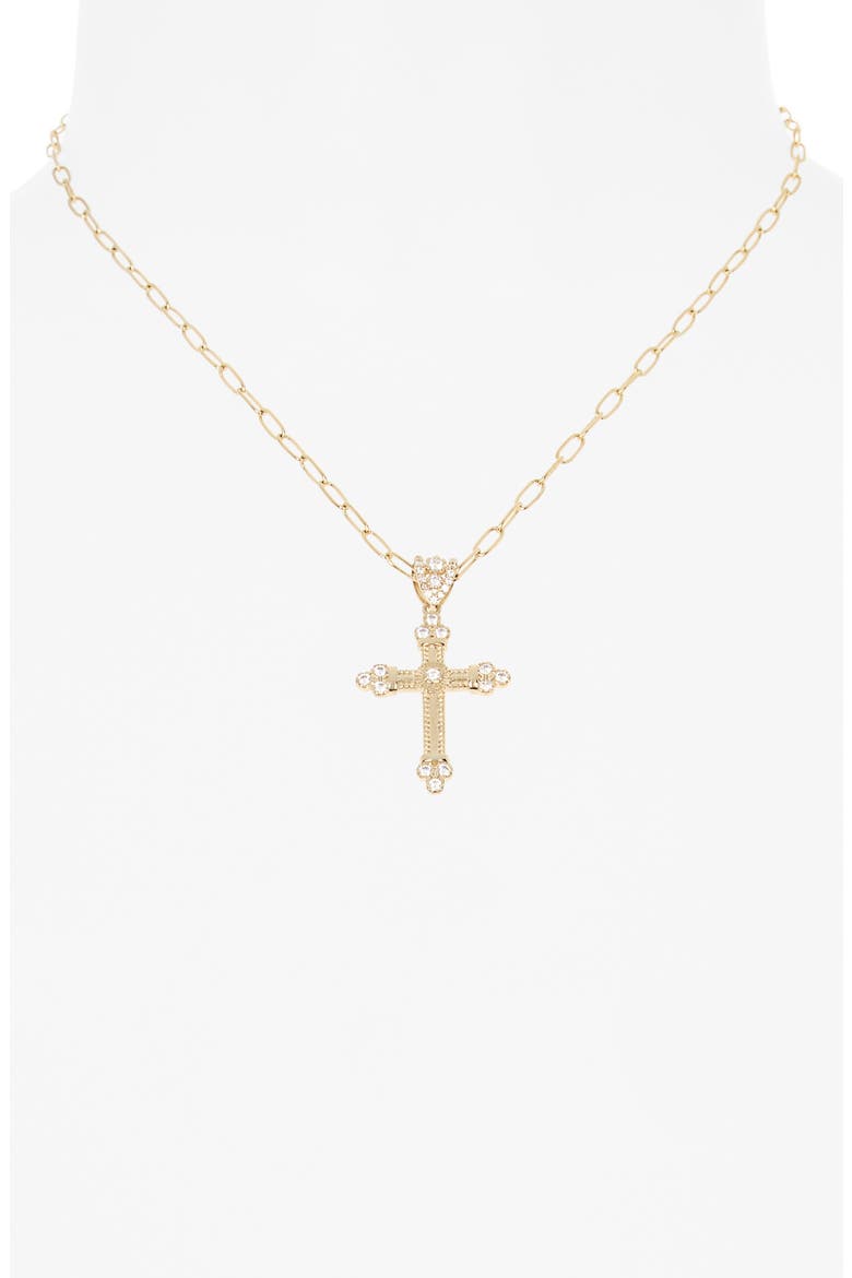Pavé Crystal Cross Pendant Necklace, Alternate, color, CLEAR- GOLD