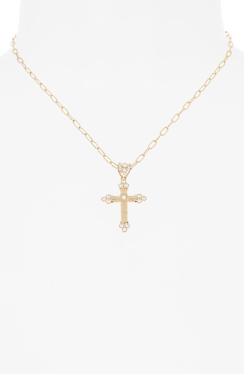 Leith Pavé Crystal Cross Pendant Necklace, Alternate, color, Clear- Gold