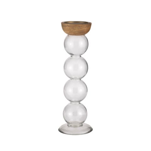 Glass 14.25 in. Clear Orbs Pillar Candle Holder