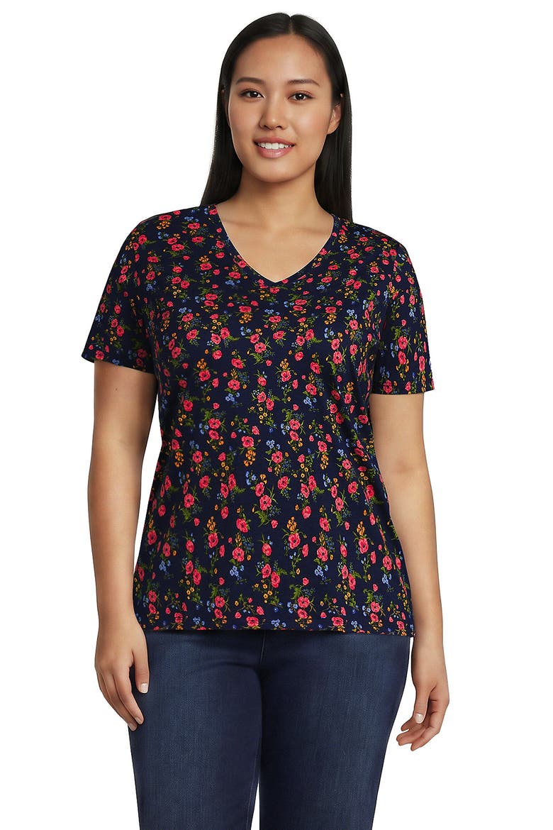 Supima Cotton V-neck T-Shirt, Main, color, Deep Sea Mini Poppy Floral